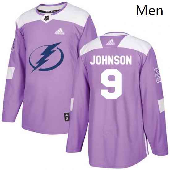 Mens Adidas Tampa Bay Lightning 9 Tyler Johnson Authentic Purple Fights Cancer Practice NHL Jersey